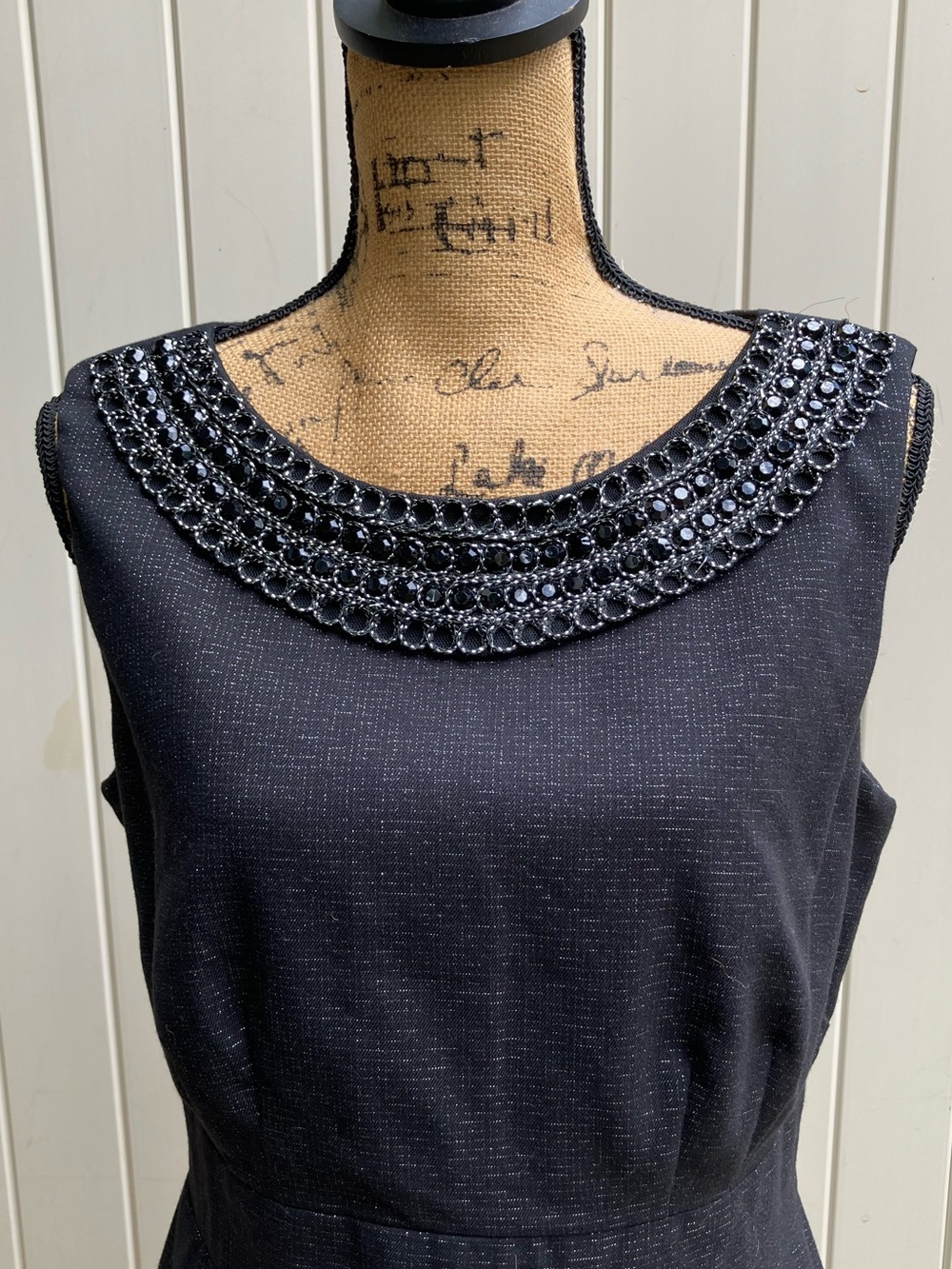 LBD Audrey Hepburn cocktail classic black metallic beaded dress sz 12 - Picture 5 of 12